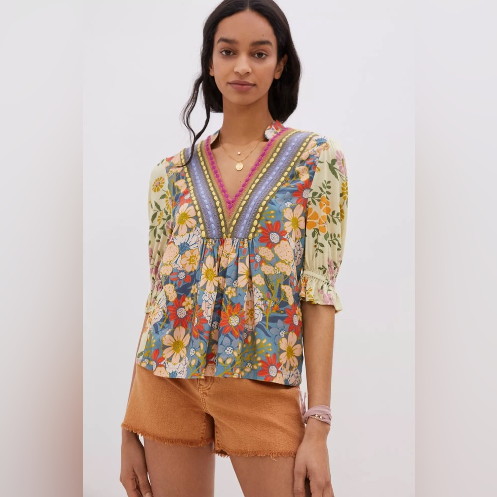 Anthropology Bl-nk Stephanie Top Blue Motif
